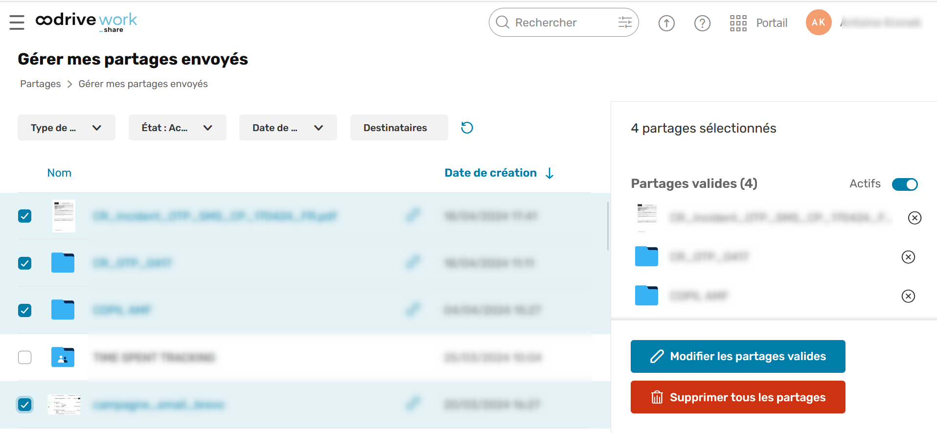 Comment modifier des partages en masse